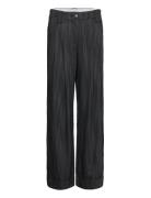 Drapey Stripe Suiting Mid Waist Pleat Pants Bottoms Trousers Wide Leg Grey Ganni