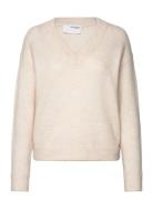 Slfmaline Ls Knit V-Neck Noos Tops Knitwear Jumpers Beige Selected Femme