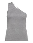 Slflura Lurex Shoulder Knit Top Tops T-shirts & Tops Sleeveless Grey Selected Femme