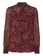 Paisley Georgette Tie-Neck Blouse Tops Blouses Long-sleeved Orange Lauren Ralph Lauren