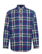 Classic Fit Plaid Flannel Workshirt Tops Shirts Casual Blue Polo Ralph Lauren