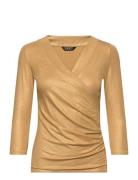Metallic Jersey Surplice Top Tops T-shirts & Tops Long-sleeved Gold Lauren Ralph Lauren