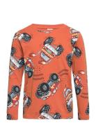 Top Ls Aop Monstertruck Tops T-shirts Long-sleeved T-Skjorte Orange Lindex