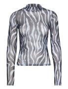 Tjw Zebra Mesh Ls Top Tops T-shirts & Tops Long-sleeved Blue Tommy Jeans