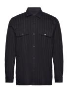 Flannel Heavy Malte Stripe Shirt Tops Shirts Casual Navy Mads Nørgaard