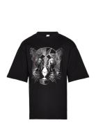 T Shirt Frontprint Panther Tops T-Kortærmet Skjorte Black Lindex