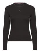 Tjw Slim Essential Rib Ls Tops T-shirts & Tops Long-sleeved Black Tommy Jeans