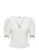 Onlcaro S/S But Linen Bl Top Cc Pnt Tops Blouses Short-sleeved White ONLY