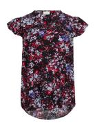 Cardeedee Life S/S V-Neck Top Aop Tops Blouses Short-sleeved Black ONLY Carmakoma