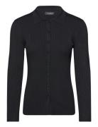 Rib-Knit Long-Sleeve Polo Cardigan Tops Knitwear Cardigans Black Lauren Ralph Lauren
