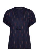 Geo-Print Jersey Tie-Neck Top Tops Blouses Short-sleeved Navy Lauren Ralph Lauren
