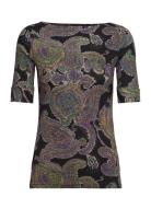 Paisley Stretch Cotton Boatneck Tee Tops T-shirts & Tops Short-sleeved Black Lauren Ralph Lauren