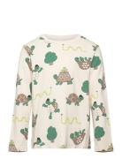 Top Ls With Turtle Aop Tops T-shirts Long-sleeved T-Skjorte Cream Lindex