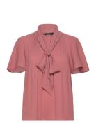 Pleated Georgette Tie-Neck Blouse Tops Blouses Short-sleeved Pink Lauren Ralph Lauren