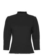 2Nd Wynna - Crinkle Affair Tops T-shirts & Tops Long-sleeved Black 2NDDAY