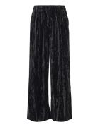 2Nd Alex - Crinkled Velvet Bottoms Trousers Wide Leg Black 2NDDAY