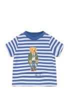 Striped Polo Bear Cotton Jersey Tee Tops T-Kortærmet Skjorte Blue Ralph Lauren Baby
