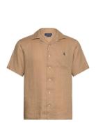 Classic Fit Linen Camp Shirt Tops Shirts Short-sleeved Khaki Green Polo Ralph Lauren