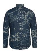 Classic Fit Abstract Print Linen Shirt Tops Shirts Casual Blue Polo Ralph Lauren