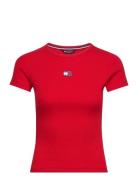 Tjw Slim Badge Rib Tee Tops T-shirts & Tops Short-sleeved Red Tommy Jeans