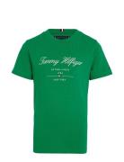 Tommy Script Tee S/S Tops T-Kortærmet Skjorte Green Tommy Hilfiger