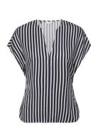 Fluid Stripe Vn Ss Blouse Tops Blouses Short-sleeved Black Tommy Hilfiger