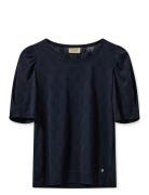 Mmchrissie Burn-Out Tee Tops Blouses Short-sleeved Navy MOS MOSH