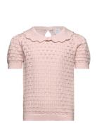 Top Ss Patternknitted With Col Tops T-Kortærmet Skjorte Pink Lindex