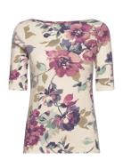 Floral Stretch Cotton Boatneck Tee Tops T-shirts & Tops Short-sleeved Cream Lauren Ralph Lauren