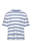 Striped Cotton T-Shirt Tops T-Kortærmet Skjorte Blue Mango