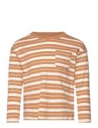 Striped Cotton T-Shirt Tops T-shirts Long-sleeved T-Skjorte Orange Mango
