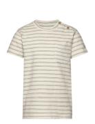 T-Shirt Ss Stripes Tops T-Kortærmet Skjorte Beige En Fant