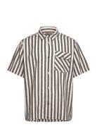 Salvio Patterned Linen Structure Tops Shirts Short-sleeved Beige Rue De Tokyo