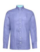 Linen Herringb Tops Shirts Casual Blue Hackett London