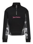 Marbel Print Panel Quarter Zip Funnel Bb Tops Sweatshirts & Hoodies Sweatshirts Black Juicy Couture