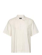 Cotton Linen Mateo Stripe Shirt Ss Tops Shirts Short-sleeved Cream Mads Nørgaard