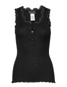 Silk Top W/ Button & Lace Tops T-shirts & Tops Sleeveless Black Rosemunde