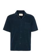 Terry Short-Sleeved Cuban Shirt Tops Shirts Short-sleeved Blue Revolution