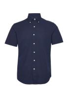 Custom Fit Seersucker Shirt Tops Shirts Short-sleeved Navy Polo Ralph Lauren