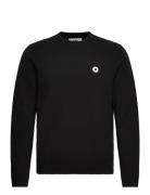 Tay Badge Lambswool Jumper Tops Knitwear Round Necks Black Double A By Wood Wood