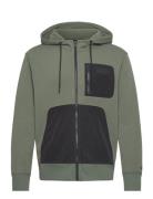 Mix Media Zip Through Hoodie Tops Sweatshirts & Hoodies Hoodies Green Calvin Klein Jeans