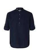 Slhregnew-Linen Shirt Tunic Ls Band Tops Shirts Casual Navy Selected Homme