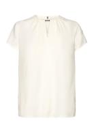 Metal Bar Short Sleeve Blouse Tops Blouses Short-sleeved Cream Calvin Klein