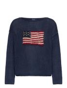 Flag Pointelle Cotton-Linen Sweater Tops Knitwear Jumpers Blue Polo Ralph Lauren