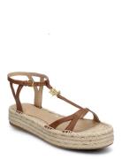 Payton Burnished Leather Espadrille Espadrillos Med Hæl Sandal Beige Lauren Ralph Lauren