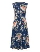 Floral Twist-Front Stretch Jersey Dress Knælang Kjole Navy Lauren Ralph Lauren