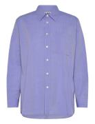 Elma Edit Shirt Mid Blue Micro Stripe Tops Shirts Long-sleeved Blue Hope