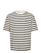 Striped Textured Ss T-Shirt Tops T-Kortærmet Skjorte Cream GANT