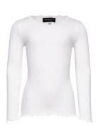 Silk T-Shirt Ls W/ Lace Tops T-shirts Long-sleeved T-Skjorte White Rosemunde Kids