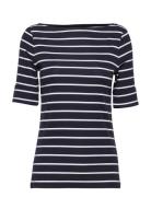 Striped Boatneck Top Tops T-shirts & Tops Short-sleeved Navy Lauren Ralph Lauren